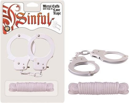 "Sinful Metal Cuffs With Keys & - Love Rope - White NW2544-2"