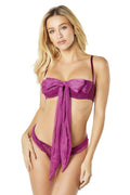 "2 Pc Functional Tie Shelf Cup Bra and Ruched Back  Tanga - Amaranth - S/m OH-40-10853-AMHSM"
