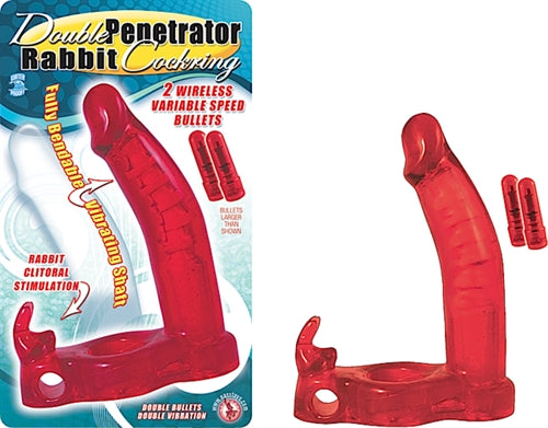 "Double Penetrator Rabbit Cock Ring - Red NW2224-1"