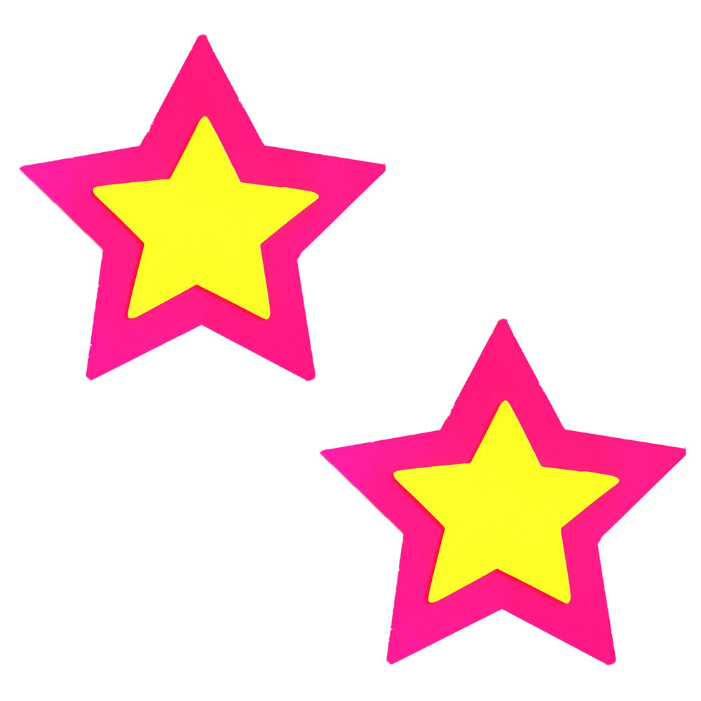 "Pink Double Star Burst Neon Blacklight Starry  Nights Nipztix Pasties NN-PDS-STR-NS-NBL"