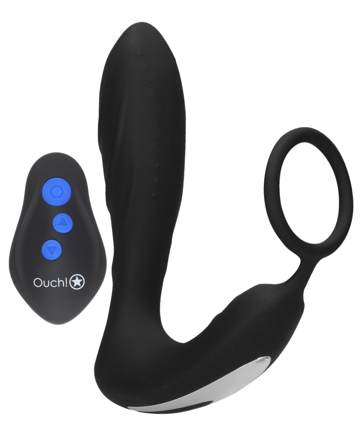"E-Stimulation and Vibration Butt Plug With Cock Ring and Wireless Remote Control - Black OU-OU580BLK"