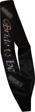 "Bride-to-Be Sash - Black With a Clear Stone OMG-AL-S-BTB-BS"
