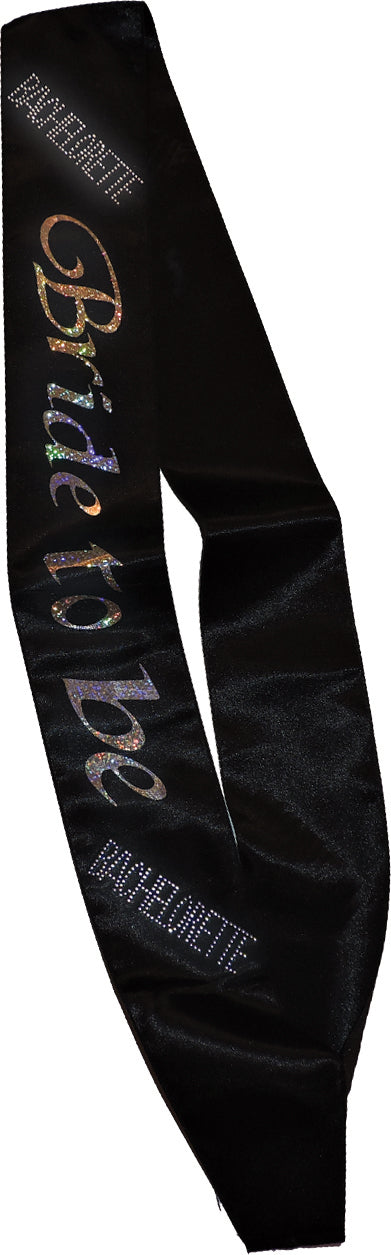 "Bride-to-Be Sash - Black With a Clear Stone OMG-AL-S-BTB-BS"