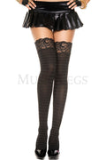 "Lace Top Striped Thigh Hi - One Size - Black ML-4740BLKOS"