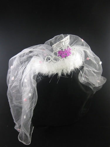 "Flashing Bride-to-Be Tiara With a White Fur Veil OMG-AL-FT-BTBVS"