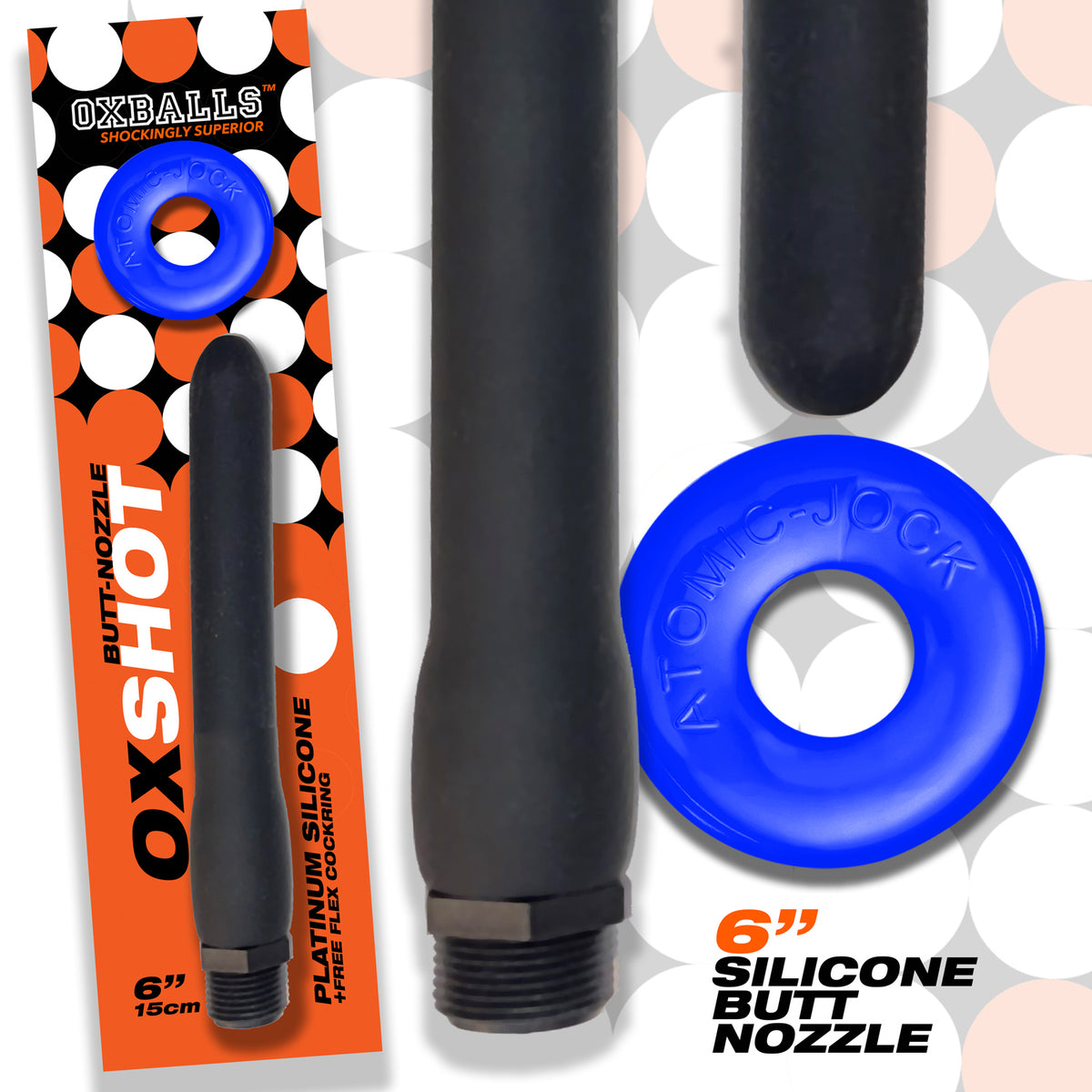 "Oxshot - Butt-Nozzle Shower Hose 6 Inch - Black Blue OX-8000-6-BKBL"