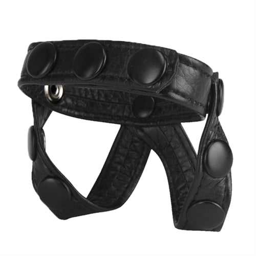"The Macho Collection v-Style Cock Ring and  Ball Divider - Black NW2479"