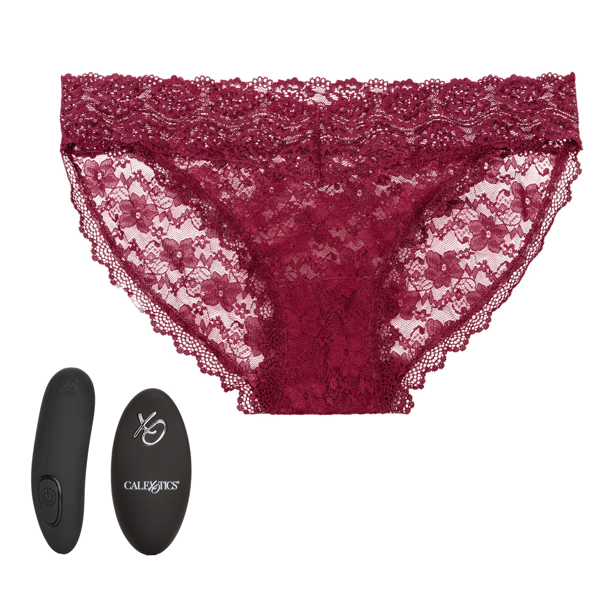 "Remote Control Lace Panty Set - S/ M - Burgundy SE0077883"