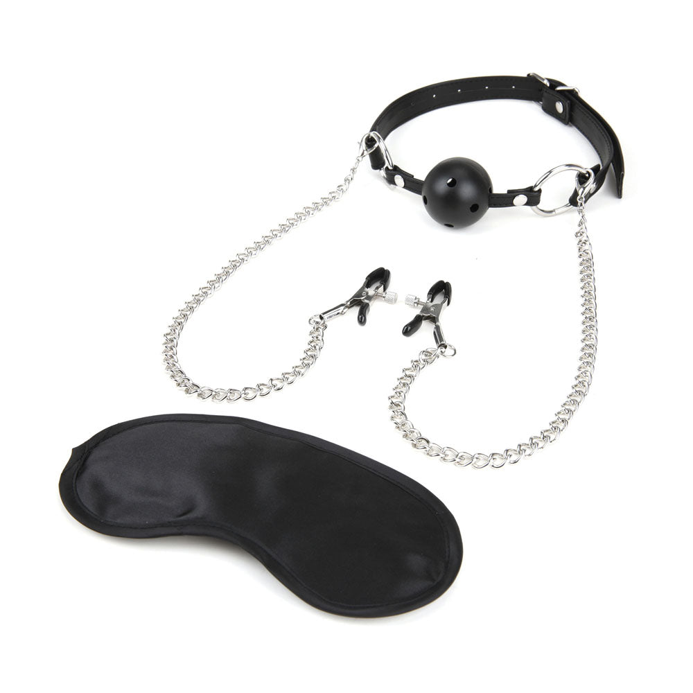 "Breathable Ball Gag With Nipple Clamp Chain EL-LF1807"