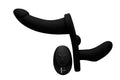 "Double Take Black 10x Vibrating Double Penetration Adjustable Strap-On SU-AF864-BLK"