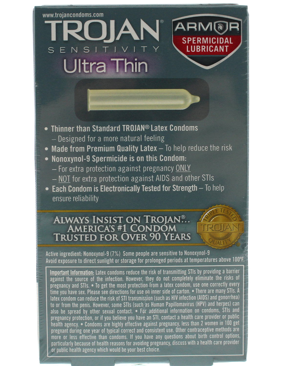 "Trojan Sensitivity Ultra Thin Armor Spermicidal Lubricated Condoms 12 Pack TJ92742"
