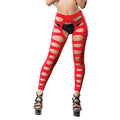 "Varigated Holes Crotchless Legging - One Size - Red BH-69574SD-RD"