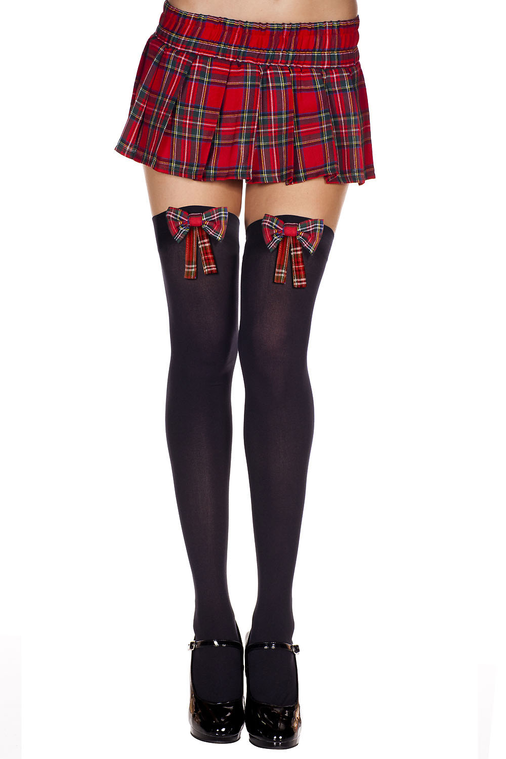 "Plaid Bow Thigh Hi - One Size - Black /  Plaid ML-4654BLKPLD"