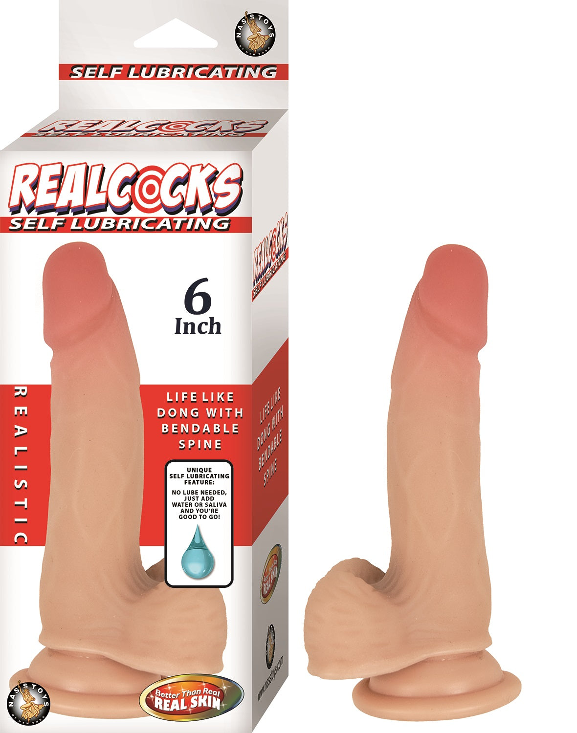 "Realcocks Self Lubricating Dong - 6 Inch - Flesh NW2933"