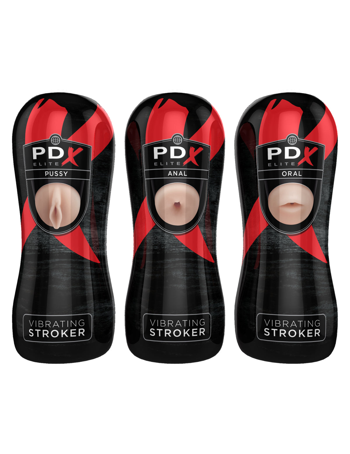 "Pdx Elite Vibrating Pussy Mouth Ass Stroker  Display of 12 PDRD520-99"