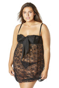 "Lace Empire Babydoll With Functional Tie Shelf Cups G-String - Black - 1x/2x OH-75-10853X-BLK1X2X"