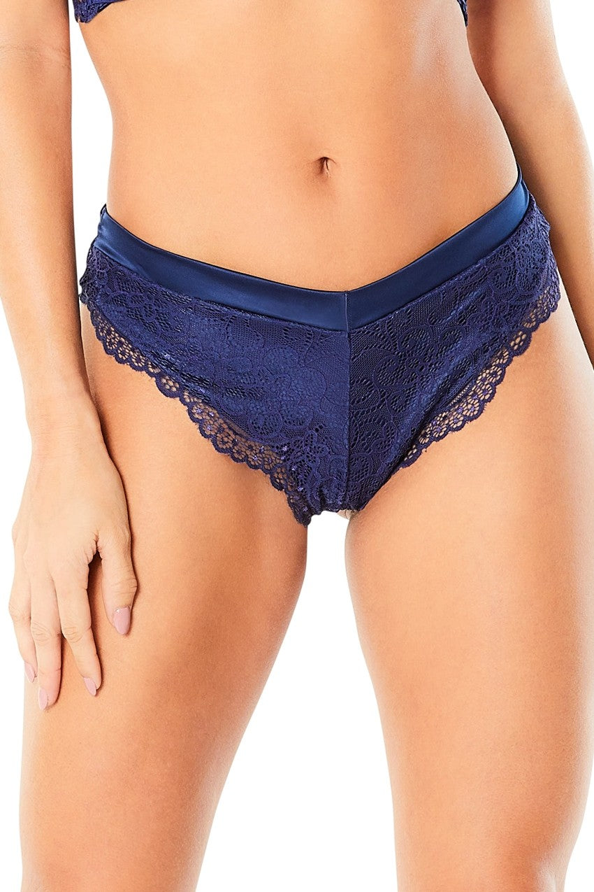 "High Leg Lined Thong With Crossing Back Straps - Estate Blue - Extra Large OH-21-10823EBXL"