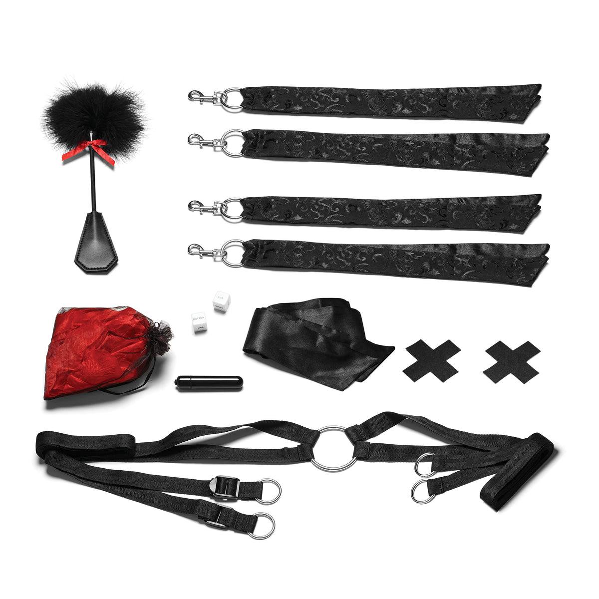 "Night of Romance Satin Cuffs With Rose Petals 6pc  Bedsreader Set EL-LF2004"