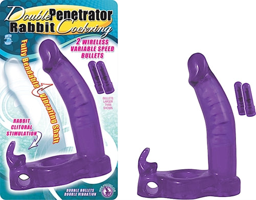 "Double Penetrator Rabbit Cock Ring - Purple NW2224-2"