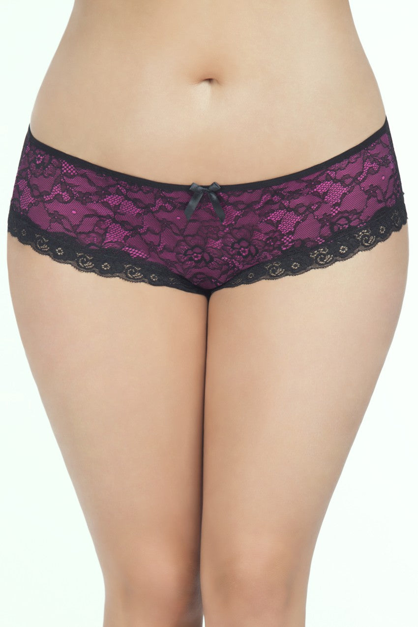 "Cage Back Lace Panty - 1x2x - Black/pink OH-2028X-BKPK1X2X"