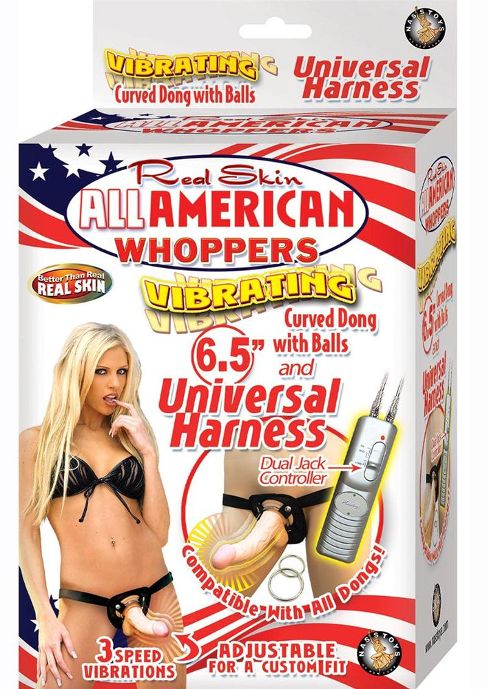 "All American Whoppers Vibrating 6.5-Inch Dong With Universasl Harness - Flesh NW2324-1"