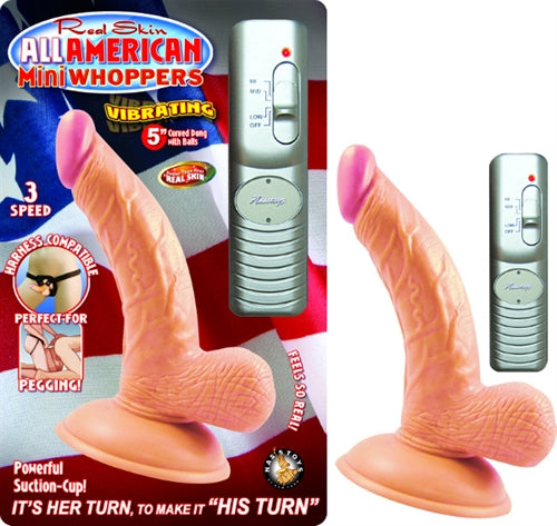 "All American Mini Whoppers Vibrating 5-Inch Curved Dong With Balls-Flesh NW2393-1"