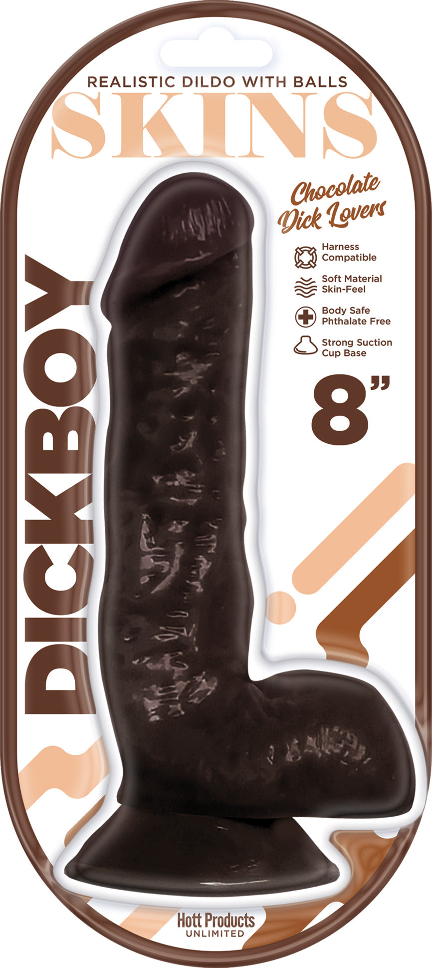 "Dickboy - Skins - Dildo With Balls - 8 Inch -   Chocolate Dick Lover HP3365"