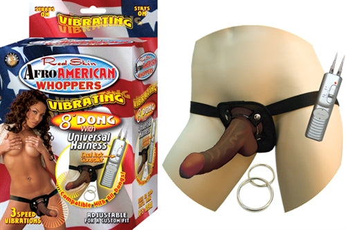 "Afro American Whoppers Vibrating 8-Inch Dong With Universal Harness - Brown NW2328-3"