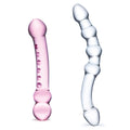 "2 Pc Double Pleasure Glass Dildo Set - Pink/clear GLAS-SET-01"