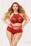"Applique & Mesh Bra Set - 1x2x - Burgundy STM-10881XBUR1X2X"