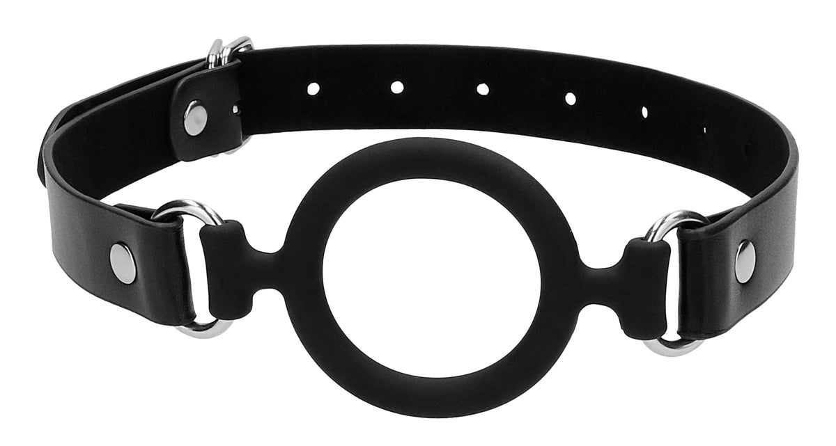 "Silicone Ring Gag With Adjustable Bonded Leather  Staps - Black OU-OU679BLK"