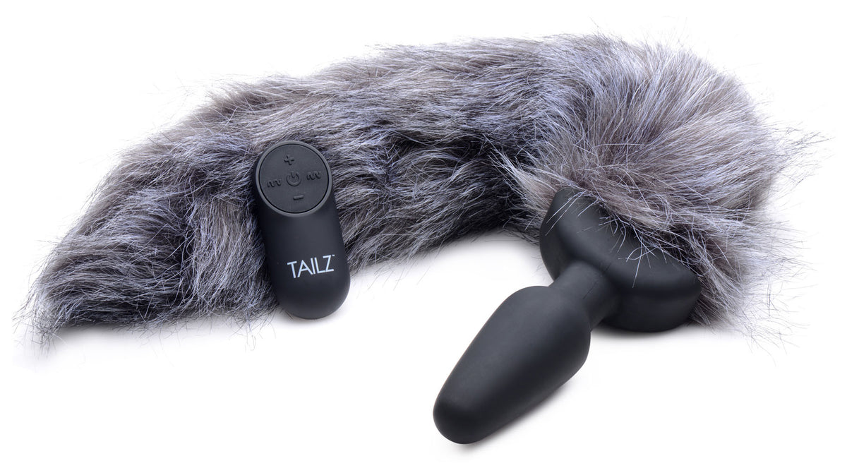 "Grey Fox Tail Vibrating Anal Plug TZ-AG187"
