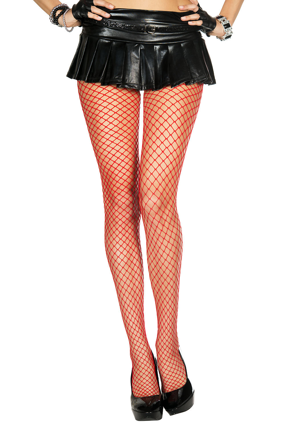 "Mini Diamond Net Spandex Pantyhose - One Size - Red ML-9030-RED"