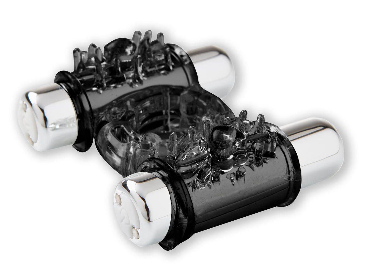 "Sensuelle 7 Function Rechargeable Double Action Bullet Ring - Black BT-M37BK"