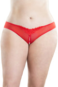 "Crotchless Thong With Pearls and Venise Detail - Red - 3x4x OH-2066X-RD3X4X"