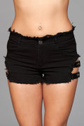 "Denim Shorts With Belt Buckle Side Details and Faux Back Pockets - Medium BW-J10BKL"