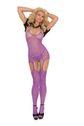 "Stripe Suspender Body Stocking  - Queen Size - Purple EM-1695Q"