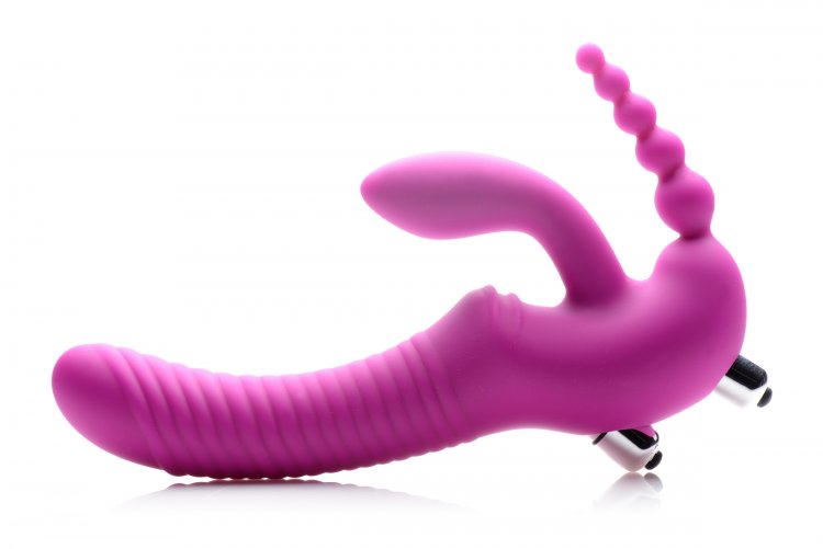 "Regal Rider Vibrating Strapless Strap- on Triple G Dildo - Pink SU-AF468"