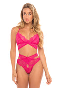 "Cut Out Galloon Lace Bra Set - Bright Rose - L/xl OH-40-11258-BRSLXL"