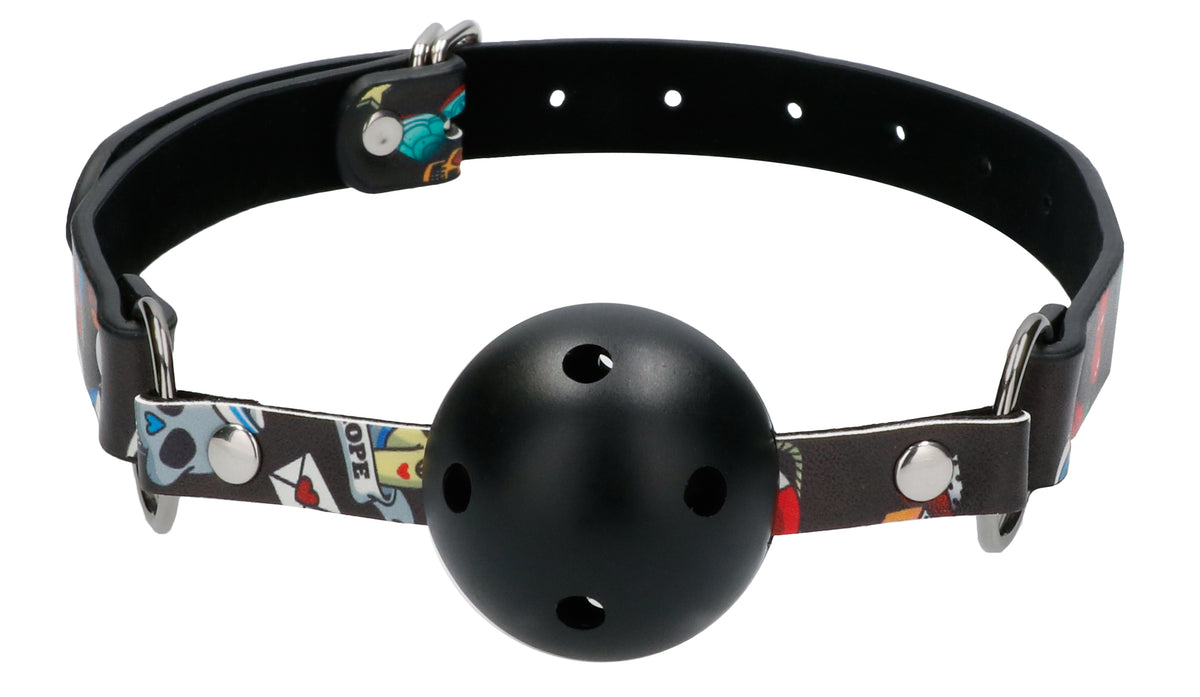 "Breatheable Ball Gag - Old School Tattoo Style -  Black OU-OU445BLK"